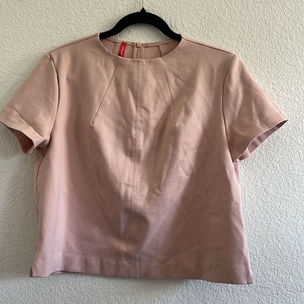 Spanx The Perfect Funnel Short Sleeve Tee Pale Pink Ponte - Picture 5 of 10